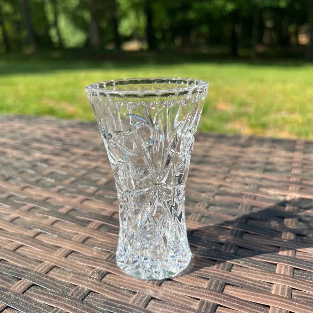 Lenox Lead‎ Crystal Star Pattern Bud Vase Starburst Cut Scalloped Rim 3.5